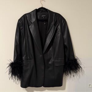 Lamarque Galia faux leather blazer with feathers size M/L